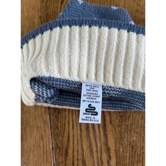 Vintage Smiley Pure Wool Ski Hat Cap Gray Nordic Pattern Sparks NY USA Deer Snow - Picture 3 of 4